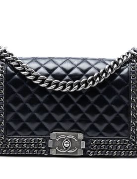 Old Medium Quilted Glazed Calfskin Chain Around Boy Flap