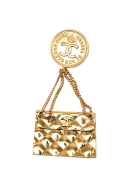 CC Gold Plated Quilted Flap Bag Medallion Brooch