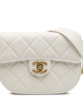 CC Quilted Lambskin Round Moon Messenger Flap