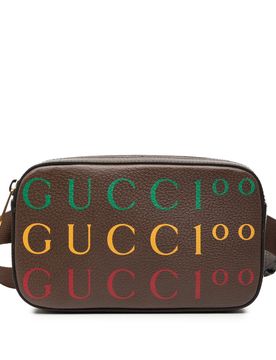 Th Anniversary Textured Dollar Calfskin Logo Belt Bag