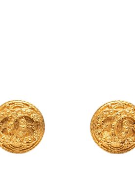 CC Gold Plated Round Clip On Earrings