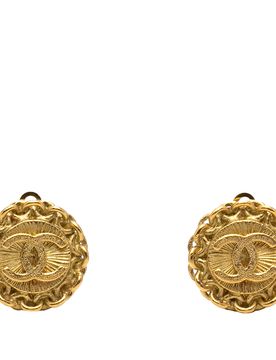 CC Gold Plated Round Clip on Earrings