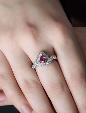 Ct White Gold Diamond & Ruby Ring - Size 52.5