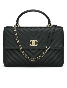 Black Chevron Trendy Top Handle Bag