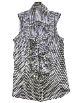Geometric Monochrome Frill Sleeveless Blouse