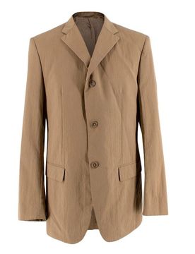 Brown Textured Single Breasted Blazer