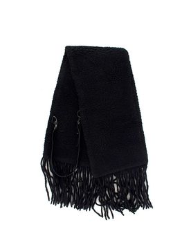 Black Fleeced Scarf with Leather Strap