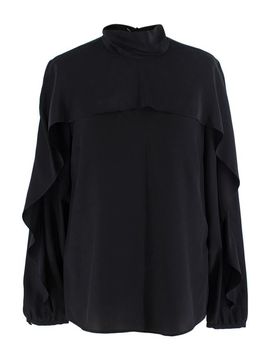 Black Silk Crepe Ruffled Blouse