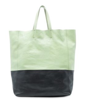 Bicolor Leather Vertical Cabas Tote