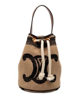Small Triomphe Raffia Drawstring Bucket Bag