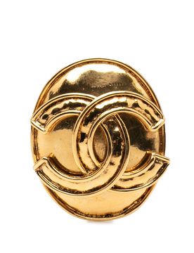 Gold Plated CC Oval Pin Brooch