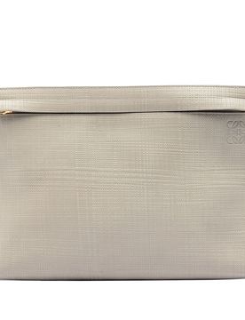Large Linen Embossed Calfskin Anagram T Pouch