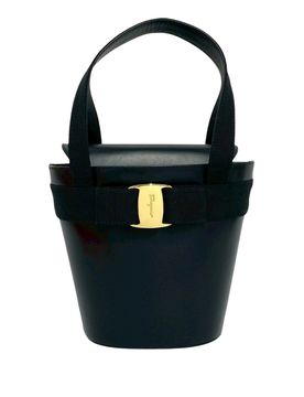 Leather Vara Bow Top Handle Bucket Bag