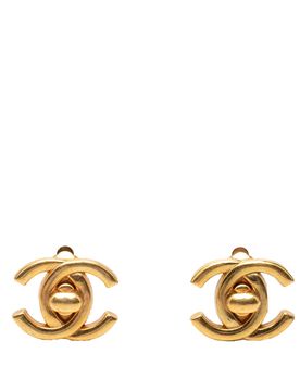 CC Gold Plated Turn Lock Clip On Earrings