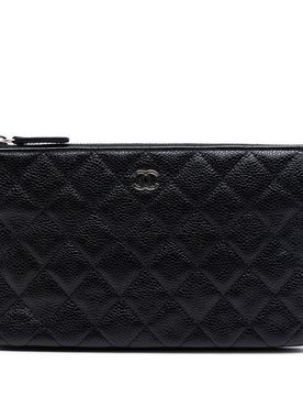 Small CC Quilted Caviar Zip Pouch