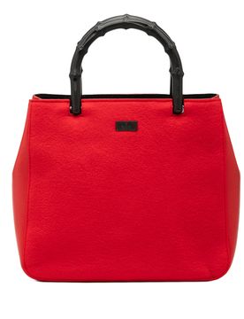 Wool and Calfskin Bamboo Top Handle Bag