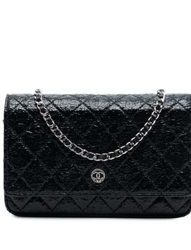 CC Quilted Crinkled Patent Wallet On Chain