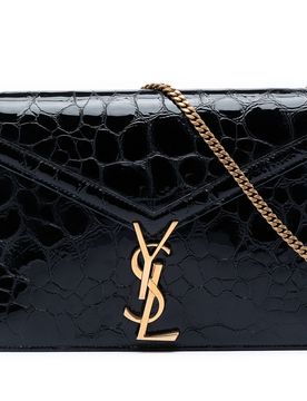 Shiny Croc Embossed Calfskin Monogram Cassandra Chain Wallet