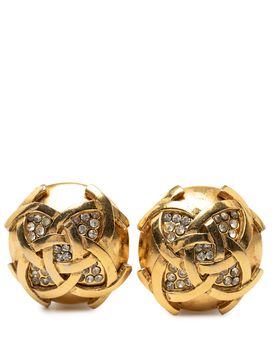 CC Gold Plated Round Strass Clip On Earrings