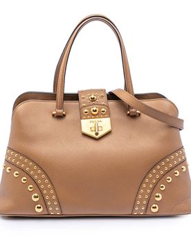 Studded Saffiano Cuir Promenade Satchel