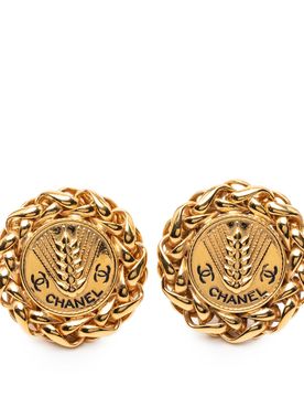 CC Gold Plated Wheat Medallion Clip On Earrings