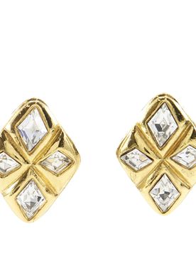 Gold Plated Strass Diamond Shape Clip On Earrings