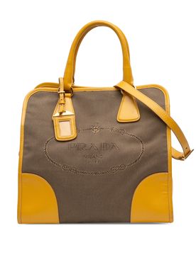 Saffiano Trimmed Canvas Canapa Logo Satchel