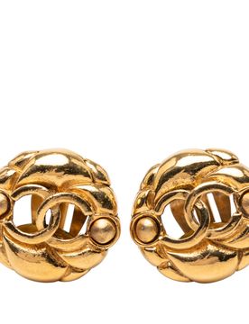 Gold Plated CC Round Clip On Earrings