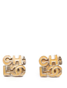 Silver Plated and Enamel Logo Letters Push Back Earrings
