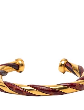 Gold Plated and Leather Twisted Cuff Bracelet