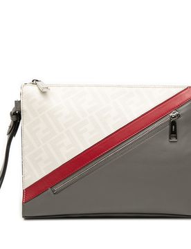 Zucca Coated Canvas FF 1974 Diagonal Vitello Liberty Front Zip Clutch