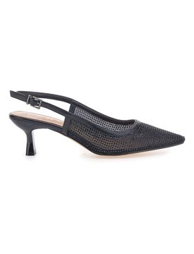 Décolleté slingback nere con strass e tacco basso 632 40