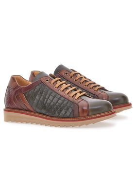 Scarpe Stringate Marroni e Verdi In Vera Pelle Made in Italy PT325 42