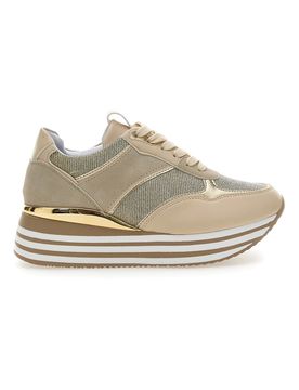Stringate Beige con Platform e Tomaia con Brillantini CAFE' COST H1506049 39