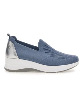 Mocassini Slip on blu in tessuto tecnico con zeppa 66IC 39