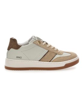 Sneaker beige in vera pelle con inserti bronzo Grace 39