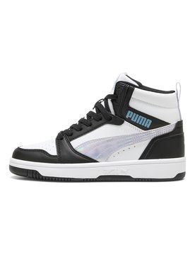 Sneakers alte bianche e nere con dettagli iridescenti Rebound V6 Mid Space Belle Jr 37