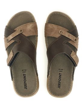 Ciabatte marroni con velcro e sottopiede in vera pelle 8013PSSK 45