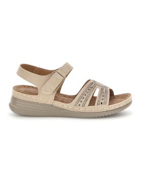 Sandali Beige con Zeppa e Brillantini Q17729 38