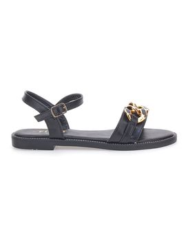 Sandali neri con catena oro e cinturino PRE5384 38
