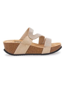 Ciabatte beige con zeppa e strass 12503 39