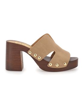 Sabot marroni con tacco largo e borchiette 9341 39