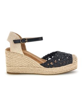 Sandali Espadrillas neri con zeppa e cinturino P714 38