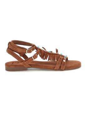 Sandali marroni in vera pelle con borchie e frange IF6927 40