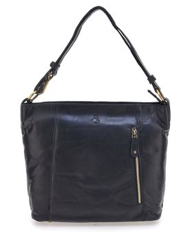 Borsa a spalla nera in vera pelle artigianale con zip BA3665TI