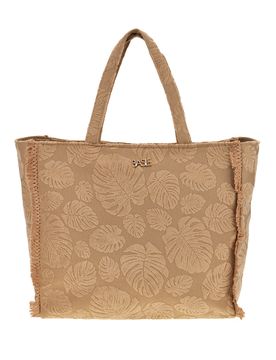 Borsa Mare Beige in Tessuto con Stampa Foglie e Frange CLASS BA22208