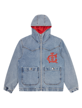 Western Hooded Zip Through Denim Jacket - Light Wash