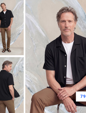 Camisa casual manga corta hombre bowling negra Ice