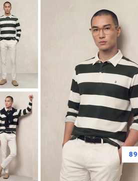 Polo manga larga hombre estampado rayas verde