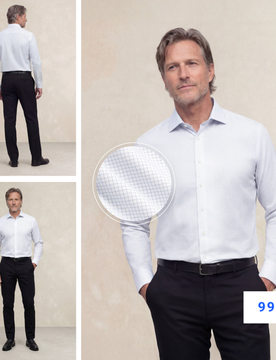 Camisa de vestir hombre estampado cuadro fino celeste regular
